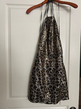 Tobi Gold and Black Sequin Leopard Halter Mini Dress